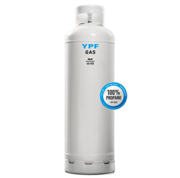Cilindro YPF Gas envasado con 45 kg. de gas propano para industrias y comercios.